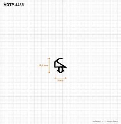 Preview: Anschlagdichtung ADTP-4435 im Maßstab 1:1 auf Karopapier, 9 mm breit und 11,2 mm hoch